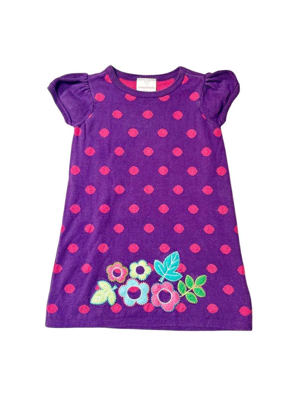 Hanna Andersson Floral Appliqué Knit Swetaer Dress Size 4